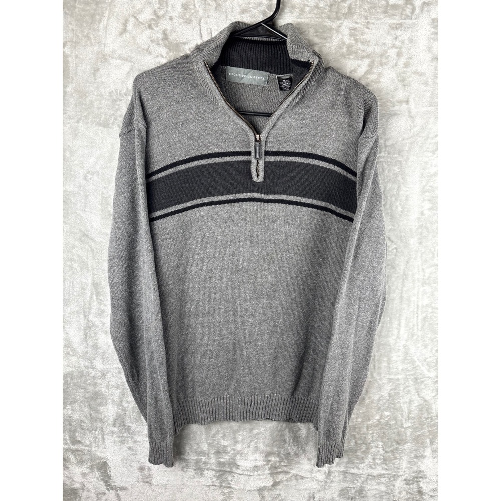 Oscar de la Renta Gray‎ Quarter Zip Sweater Mens Medium Cotton Pullover Classic